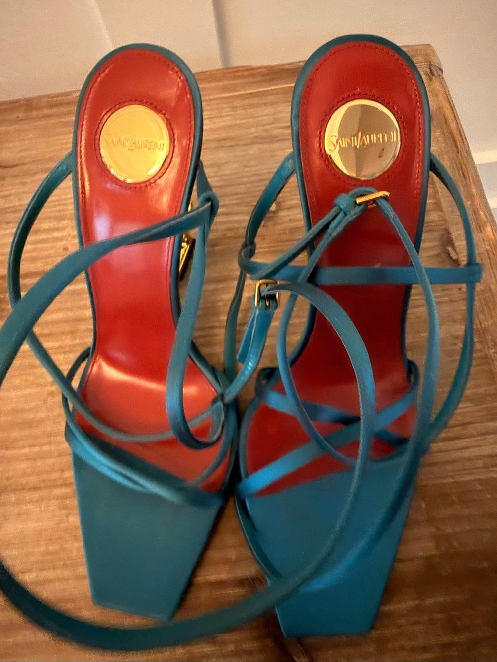 YSL SAINT LAURENT Gorgeous Logo Opyum Heeled Sandals NEW Return 38.5 $1,395!! - Picture 4 of 15